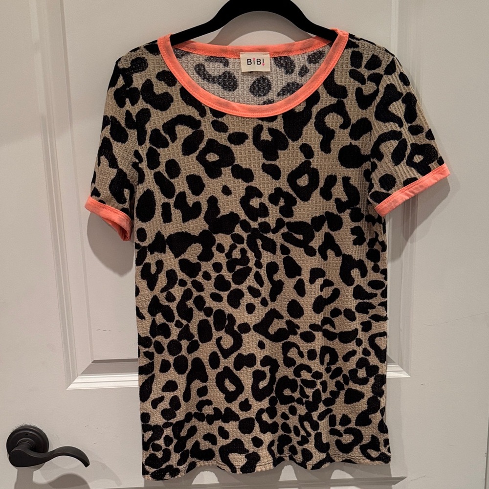 BiBi Leopard Print Top with Coral Highlights